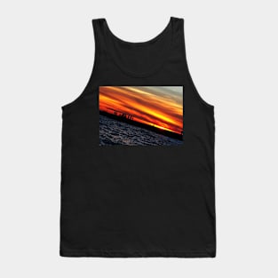 Abstract Slanted Sunset Pier Silhouette Tank Top